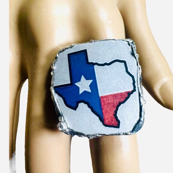 Broken China Texas Flag Ring Handcrafted With Silver Alloy Metalwork Boho Style - Picture 7 of 16